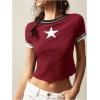 image:imageWomens Y2K Star Patched Crop Tee Tops Short Sleeve Ribbed Summer Vintage Tight ShirtRed