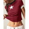 image:imageWomens Y2K Star Patched Crop Tee Tops Short Sleeve Ribbed Summer Vintage Tight ShirtRed
