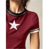 image:imageWomens Y2K Star Patched Crop Tee Tops Short Sleeve Ribbed Summer Vintage Tight ShirtRed
