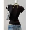 image:imageWomens Y2k Grunge Graphic Tees Short Sleeve 2 in 1 Halter T Shirts Vintage StreetwearBlack
