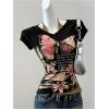 image:imageWomens Y2k Grunge Graphic Tees Short Sleeve 2 in 1 Halter T Shirts Vintage StreetwearBlack