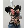 image:imageWomens Y2k Grunge Graphic Tees Short Sleeve 2 in 1 Halter T Shirts Vintage StreetwearBlack