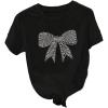 image:imageWomens Beaded Sequin Tops Bowknot Bow T Shirt Short Sleeve Crewneck Trendy Tee Top Y2k TopsBlack
