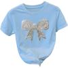 image:imageWomens Beaded Sequin Tops Bowknot Bow T Shirt Short Sleeve Crewneck Trendy Tee Top Y2k TopsLight Blue