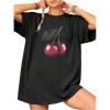 image:imageWomens Cherry Graphic Tees Top Crewneck Short Sleeve Baggy T ShirtBlack