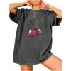 image:imageWomens Cherry Graphic Tees Top Crewneck Short Sleeve Baggy T ShirtDark Grey