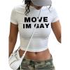 image:imageWomens Cropped Letter Graphic T Shirt Crewneck Short Sleeve Slogan Tee StreetwearWhite