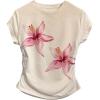 image:imageWomens Floral Graphic Tees Crew Neck Cap Sleeve T Shirts Side Ruched Cute TopsMulticolor