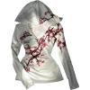 image:imageWomens Floral Hooded T Shirt Long Sleeve Tee Cinched Waist Tops Cherry Blossom TopWhite and Red