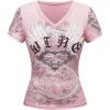 image:imageWomens Gothic Y2K Rhinestone Graphic Tees V Neck Short Sleeve Fitted Crop Tops Street T ShirtLight Pink