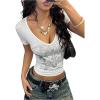 image:imageWomens Gothic Y2K Rhinestone Graphic Tees V Neck Short Sleeve Fitted Crop Tops Street T ShirtWhite