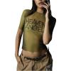 image:imageWomens Graphic Print Sheer Crop Tees Short Sleeve Crew Neck TShirts Going Out TopsGreen