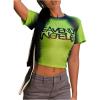 image:imageWomens Graphic Print Sheer Crop Tees Short Sleeve Crew Neck TShirts Going Out TopsLime Green
