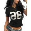 image:imageWomens Jersey Shirts V Neck Short Sleeve Graphic Tees Number Color Block Fitted Sports Crop TopsBlack and White