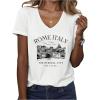 image:imageWomens Letter Graphic Tees V Neck Short Sleeve Casual T Shirts Old Money TopsWhite