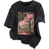 image:imageWomens Letter Graphic Tees Washed Streetwear Tops Crew Neck Short Sleeve T ShirtsBlack