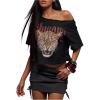 image:imageWomens Off Shoulder Letter Graphic Tees Short Sleeve Loose T Shirts Asymmetric Crop TopsBlack and Red