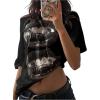 image:imageWomens Off The Shoulder Tops Short Sleeve Lip Graphic Tees Retro Y2K Summer T ShirtsBlack