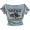 image:imageWomens Off The Shoulder Y2K Letter Graphic Tops Short Sleeve Tees Fitted Retro Vintage Summer T ShirtsLight Grey