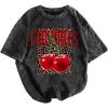 image:imageWomens Retro Washed Graphic Tees Short Sleeve Leopard Cherry Summer Tops Trendy StreetwearBlack