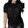 image:imageWomens Rhinestone Sequin Bowknot Graphic Tees Short Sleeve Crewneck Summer Tops Going Out T ShirtBlack Bow