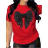 image:imageWomens Rhinestone Sequin Bowknot Graphic Tees Short Sleeve Crewneck Summer Tops Going Out T ShirtRed