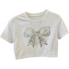 image:imageWomens Sequin Pearl Bow T Shirts Crop Tops Crew Neck Short Sleeve Tees Summer OutfitsWhite