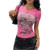 image:imageWomens Sparkly Rhinestone Goth T Shirts Short Sleeve V Neck Tight Shirt Summer Going Out Crop TopsRhinestone Pink