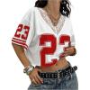 image:imageWomens Y2K Lace Mesh Jersey Shirts V Neck Short Sleeve Off The Shoulder Tops Crop Graphic TeesSolid White