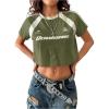 image:imageWomens Y2K Short Sleeve Crop T Shirts Striped Letter Graphic Tees Music Festival Crop TopsGreen