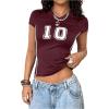 image:imageWomens Y2K Sporty Jersey Shirts V Neck Sleeve Tight Cropped Tees Street Graphic Summer TopBurgundy