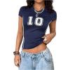 image:imageWomens Y2K Sporty Jersey Shirts V Neck Sleeve Tight Cropped Tees Street Graphic Summer TopDeep Blue