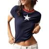 image:imageWomens Y2K Star Patched Crop Tee Tops Short Sleeve Ribbed Summer Vintage Tight ShirtBlue