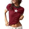 image:imageWomens Y2K Star Patched Crop Tee Tops Short Sleeve Ribbed Summer Vintage Tight ShirtRed