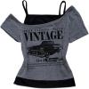 image:imageWomens Y2k Letter Graphic Tees Cold Shoulder Short Sleeve 2 in 1 T ShirtsMulticolor