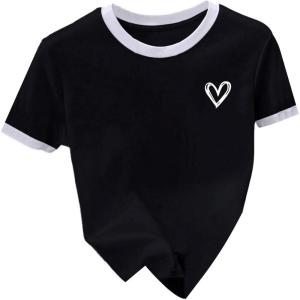 image:imageWomens Beaded Sequin Bowknot T Shirt Short Sleeve Crew Neck Embroidery Trendy Tee Y2k TopsBlack and White