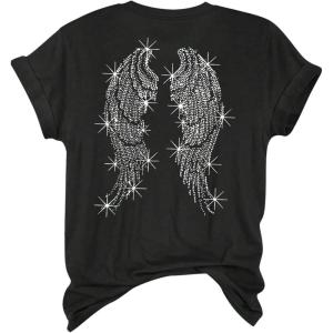 image:imageWomens Beaded Sequin Bowknot T Shirt Short Sleeve Crew Neck Embroidery Trendy Tee Y2k TopsBlink Black