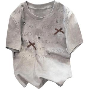 image:imageWomens Beaded Sequin Bowknot T Shirt Short Sleeve Crew Neck Embroidery Trendy Tee Y2k TopsGrey