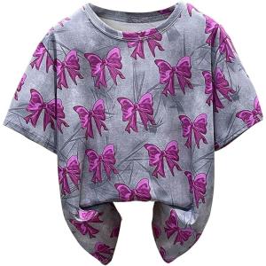 image:imageWomens Beaded Sequin Bowknot T Shirt Short Sleeve Crew Neck Embroidery Trendy Tee Y2k TopsPure Grey