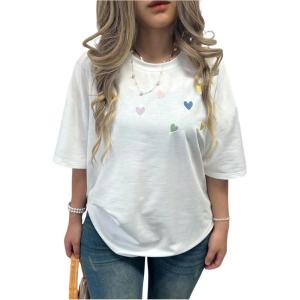image:imageWomens Beaded Sequin Bowknot T Shirt Short Sleeve Crew Neck Embroidery Trendy Tee Y2k TopsPure White