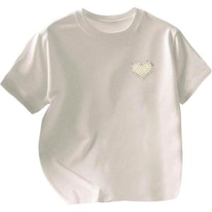 image:imageWomens Beaded Sequin Tops Bowknot Bow T Shirt Short Sleeve Crewneck Trendy Tee Top Y2k TopsPearl White
