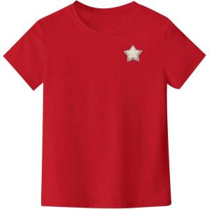 image:imageWomens Beaded Sequin Tops Bowknot Bow T Shirt Short Sleeve Crewneck Trendy Tee Top Y2k TopsRed