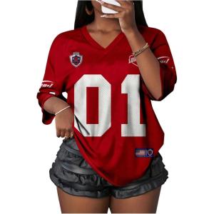 image:imageWomens Camo Jersey Shirts Half Sleeve V Neck Number Graphic Tees Sports Football Jersey StreetwearRed