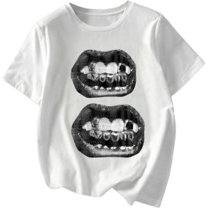 image:imageWomens Cute Bowknot Graphic Tees Crewneck Short Sleeve T Shirts Casual Summer TopsWhite Lips