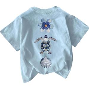 image:imageWomens Floral Graphic Tees Crew Neck Short Sleeve T Shirts Cute Summer TopsLight Blue