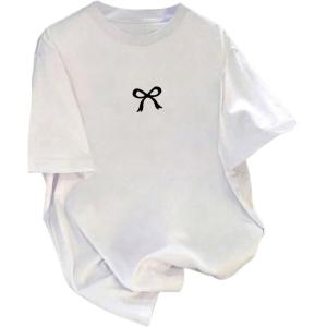 image:imageWomens Graphic Cherry Bow Tees Casual Letter Print Round Neck T Shirt Summer Short Sleeve Trendy TopsBow White