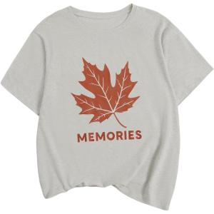 image:imageWomens Graphic T Shirts Short Sleeve Crewneck Maple Print Tee Tops Summer ClothesGrey