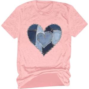 image:imageWomens Heart Patchwork Lemon Fruit Printed Summer T Shirt Short Sleeve Crewneck Graphic Tees TopsPink