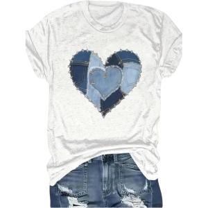 image:imageWomens Heart Patchwork Lemon Fruit Printed Summer T Shirt Short Sleeve Crewneck Graphic Tees TopsWhite