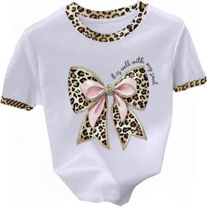 image:imageWomens Heart Patchwork Lemon Fruit Printed Summer T Shirt Short Sleeve Crewneck Graphic Tees TopsWhite Cheetah